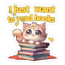 Cat and Books Sticker