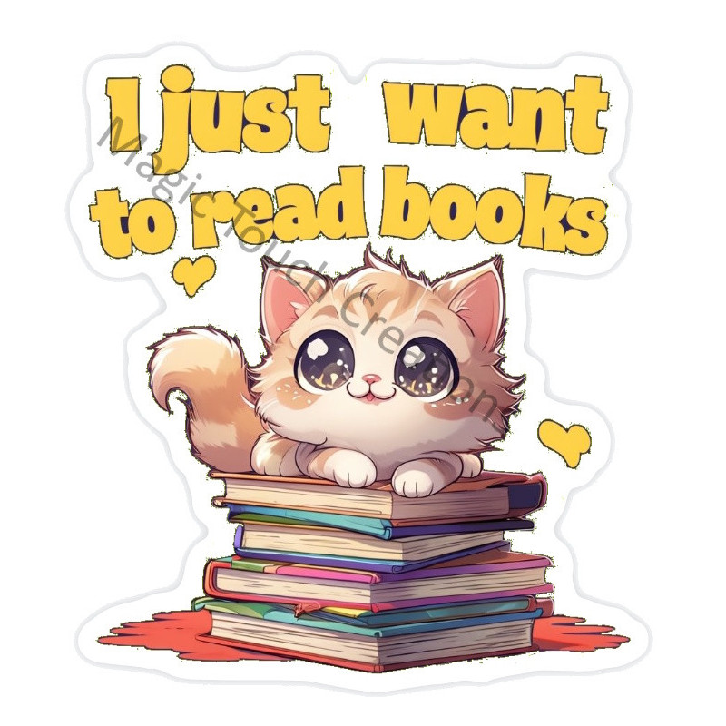Cat and Books Sticker