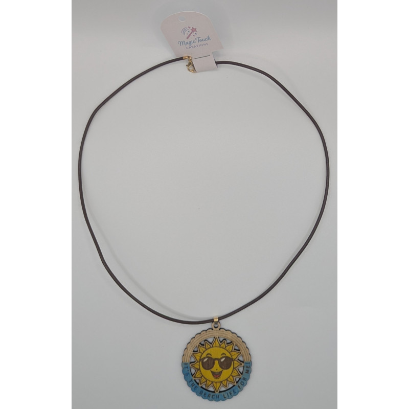 “Beach Life” Smiling Sun Pendant Necklace
