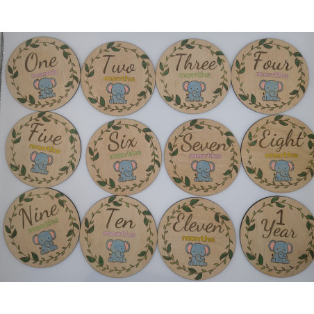 Wooden Baby Milestone Discs – Elephant Design (1 Month to 1 Year)