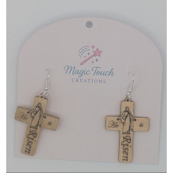 He Is Risen Cross Earrings