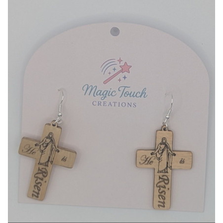 He Is Risen Cross Earrings